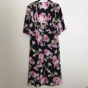 Semi sheer black floral kimono swim cover